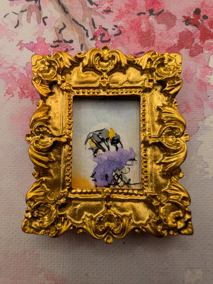 Mini Bee on Flower Painting - Original Watercolor Art by Lora Cavallin