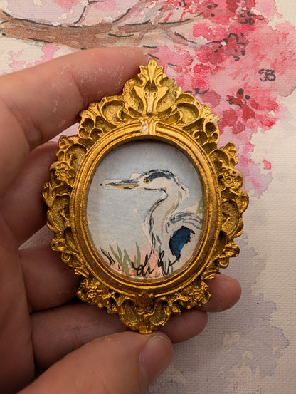 Mini Blue Heron Painting - Original Watercolor Art by Lora Cavallin