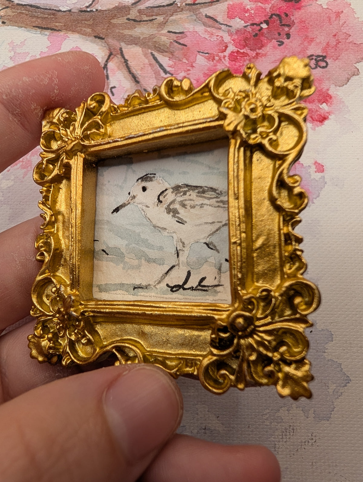 Mini Sandpiper Painting - Original Watercolor Art by Lora Cavallin