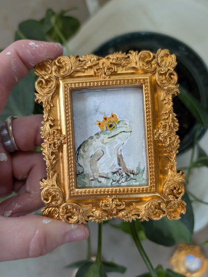 Mini Frog with Crown Painting - Original Watercolor Art by Lora Cavallin