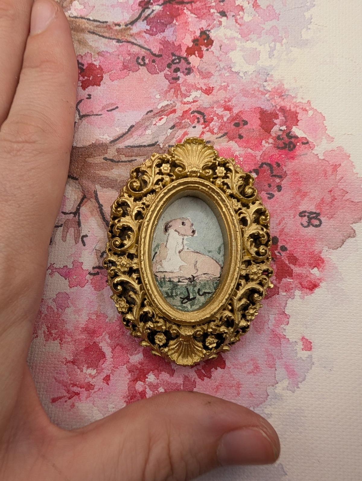 Mini Whippet Painting - Original Watercolor Art by Lora Cavallin