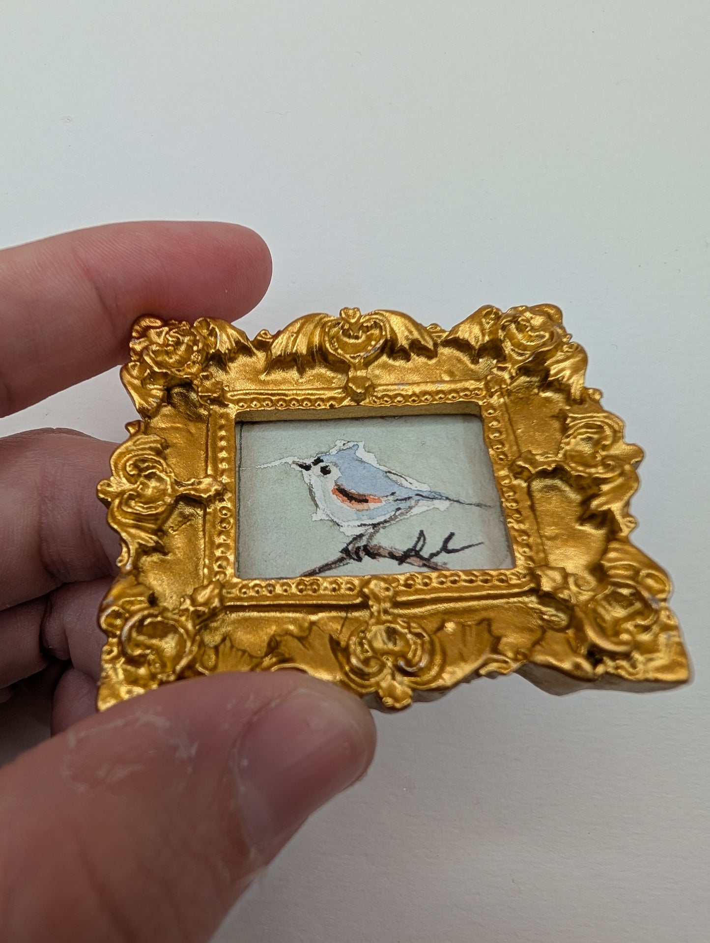 Mini Tufted Titmouse Bird Painting - Original Watercolor Art by Lora Cavallin