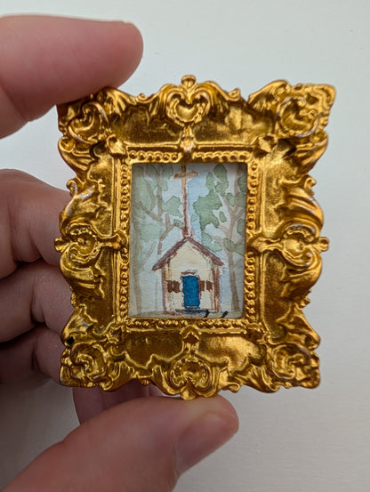 Mini Church Painting - Original Watercolor Art by Lora Cavallin
