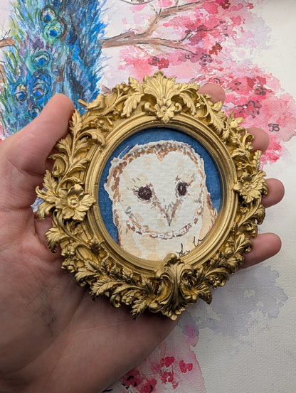 Mini Barn Owl Painting - Original Watercolor Art by Lora Cavallin