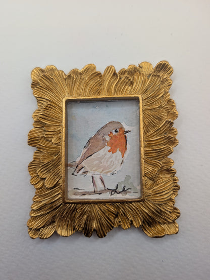 Mini Robin Bird Painting - Original Watercolor Art by Lora Cavallin