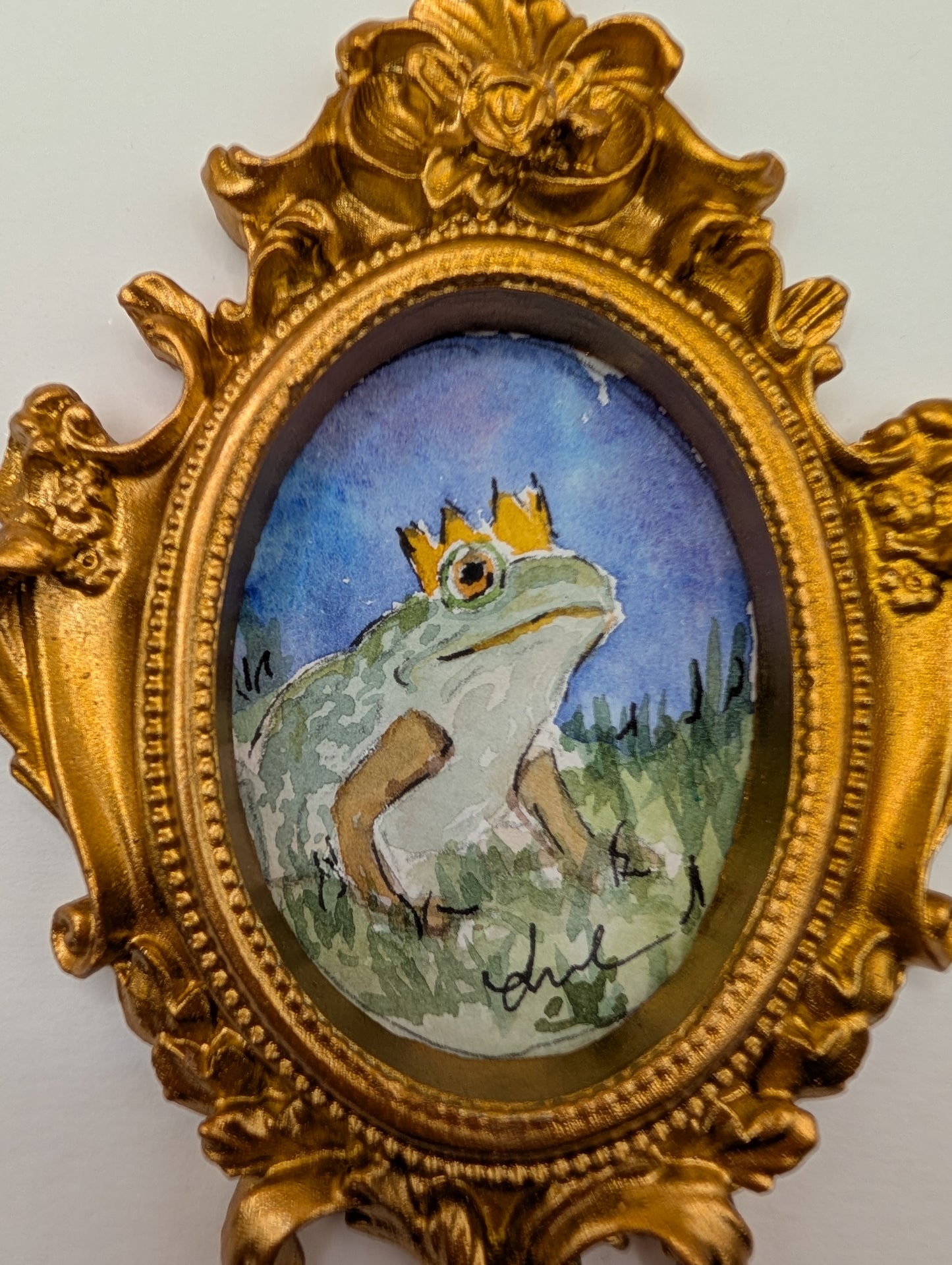 Mini Frog Royalty Painting - Original Watercolor Art by Lora Cavallin