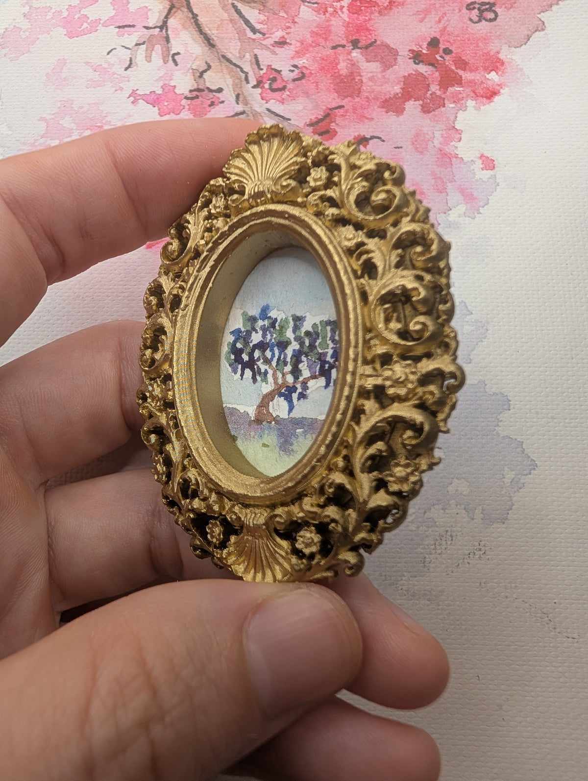 Mini Wisteria Tree Painting - Original Watercolor Art by Lora Cavallin