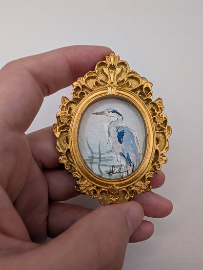 Mini Blue Heron Painting - Original Watercolor Art by Lora Cavallin