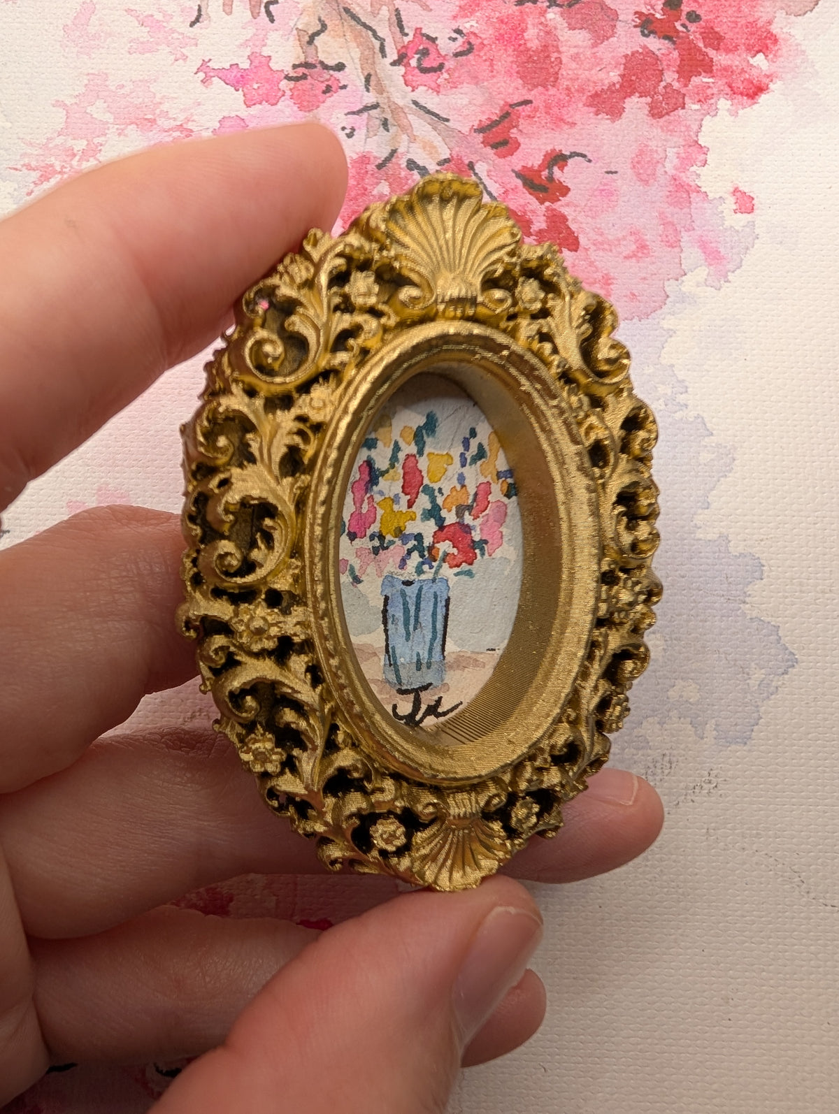 Mini Vase of Flowers Painting - Original Watercolor Art by Lora Cavallin