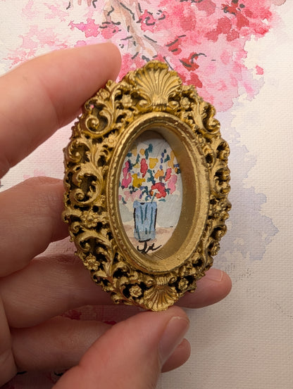 Mini Vase of Flowers Painting - Original Watercolor Art by Lora Cavallin
