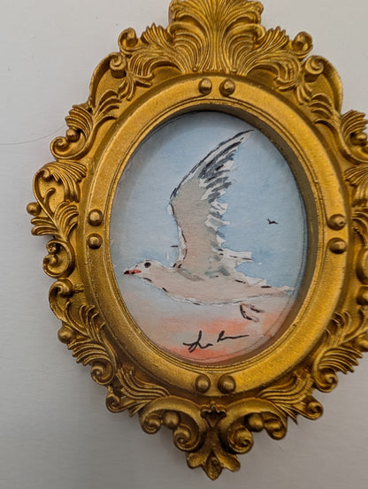 Mini Seagull Painting - Original Watercolor Art by Lora Cavallin