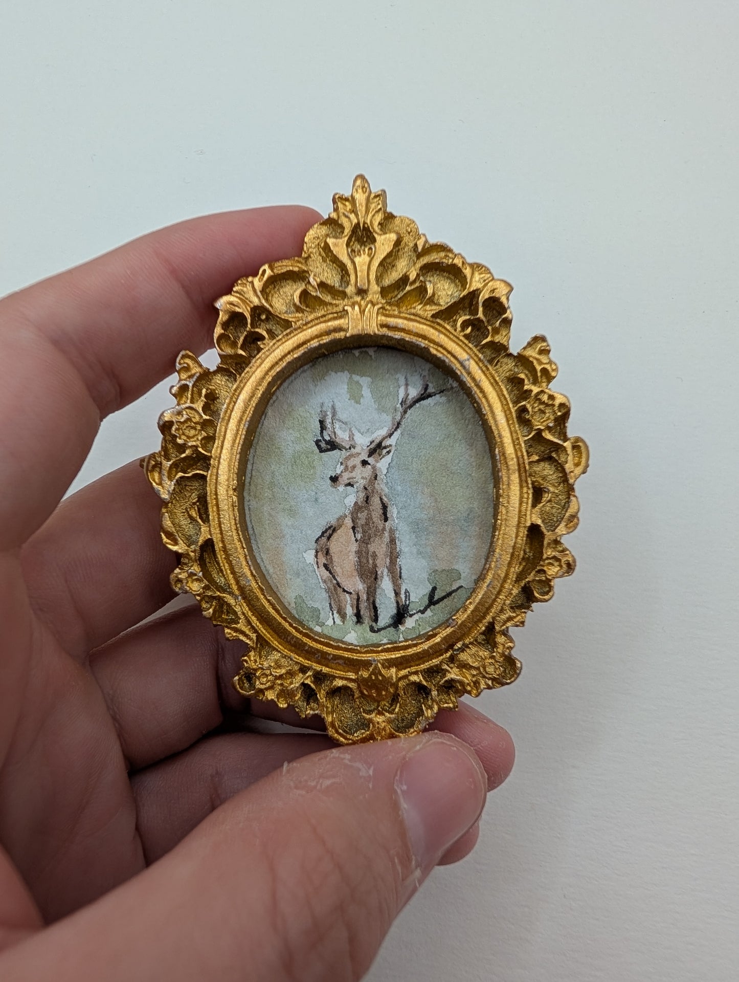 Mini Deer Painting - Original Watercolor Art by Lora Cavallin