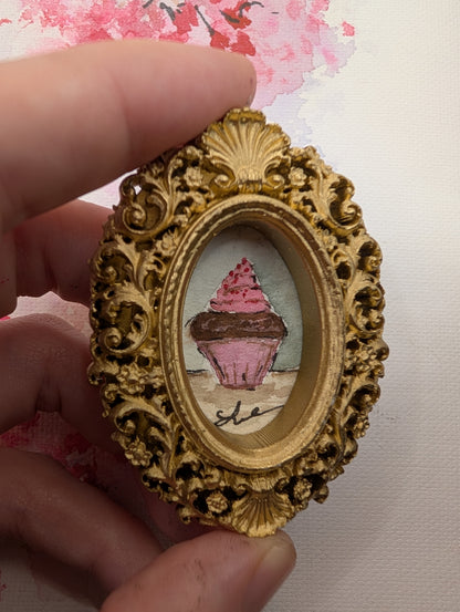 Mini Cupcake Painting - Original Watercolor Art by Lora Cavallin