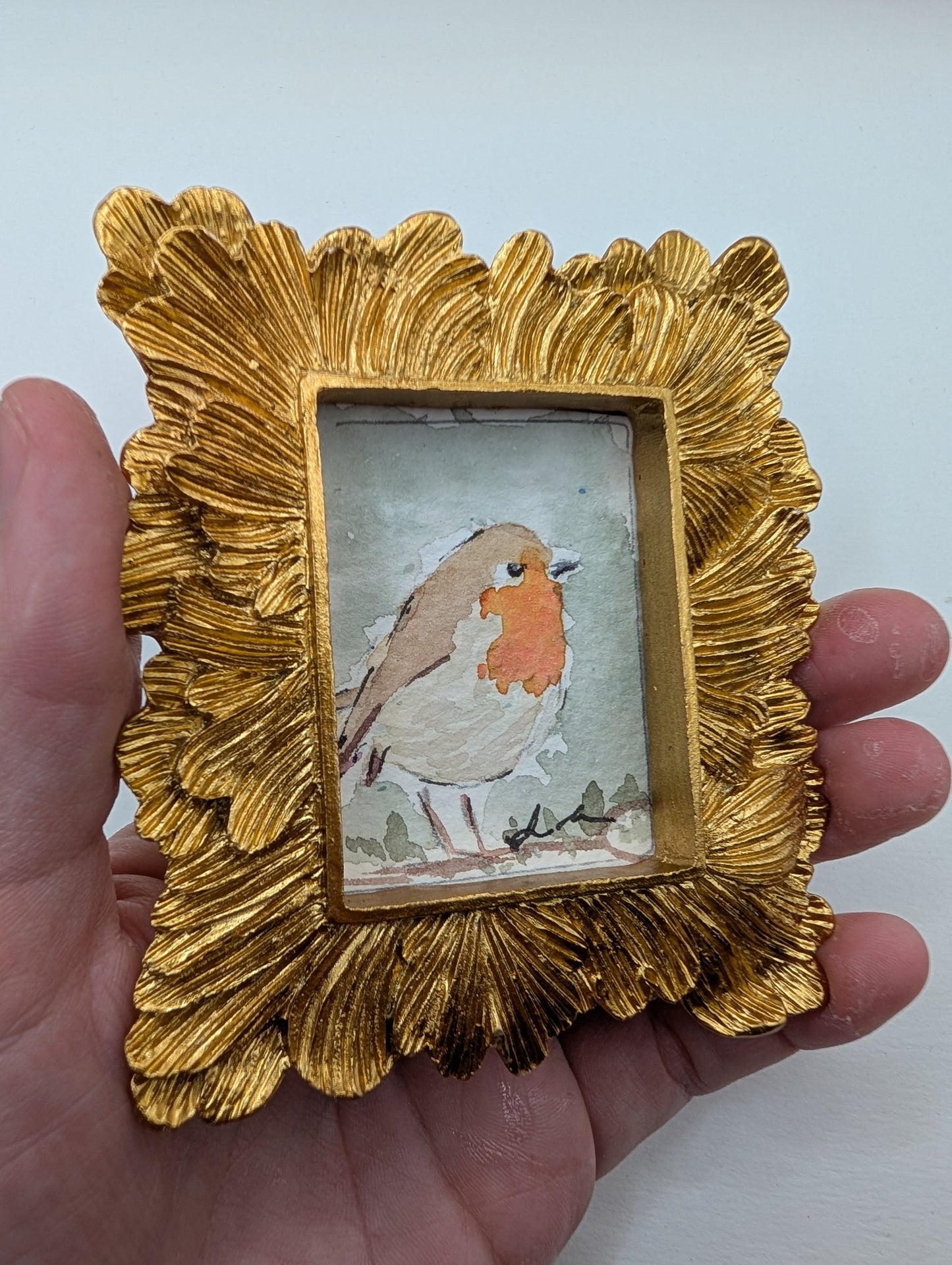 Mini Robin Bird Painting - Original Watercolor Art by Lora Cavallin