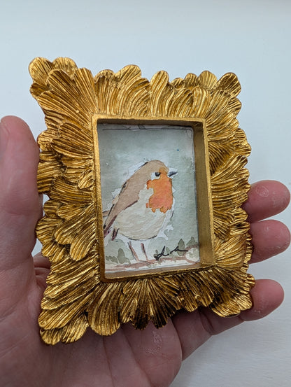 Mini Robin Bird Painting - Original Watercolor Art by Lora Cavallin