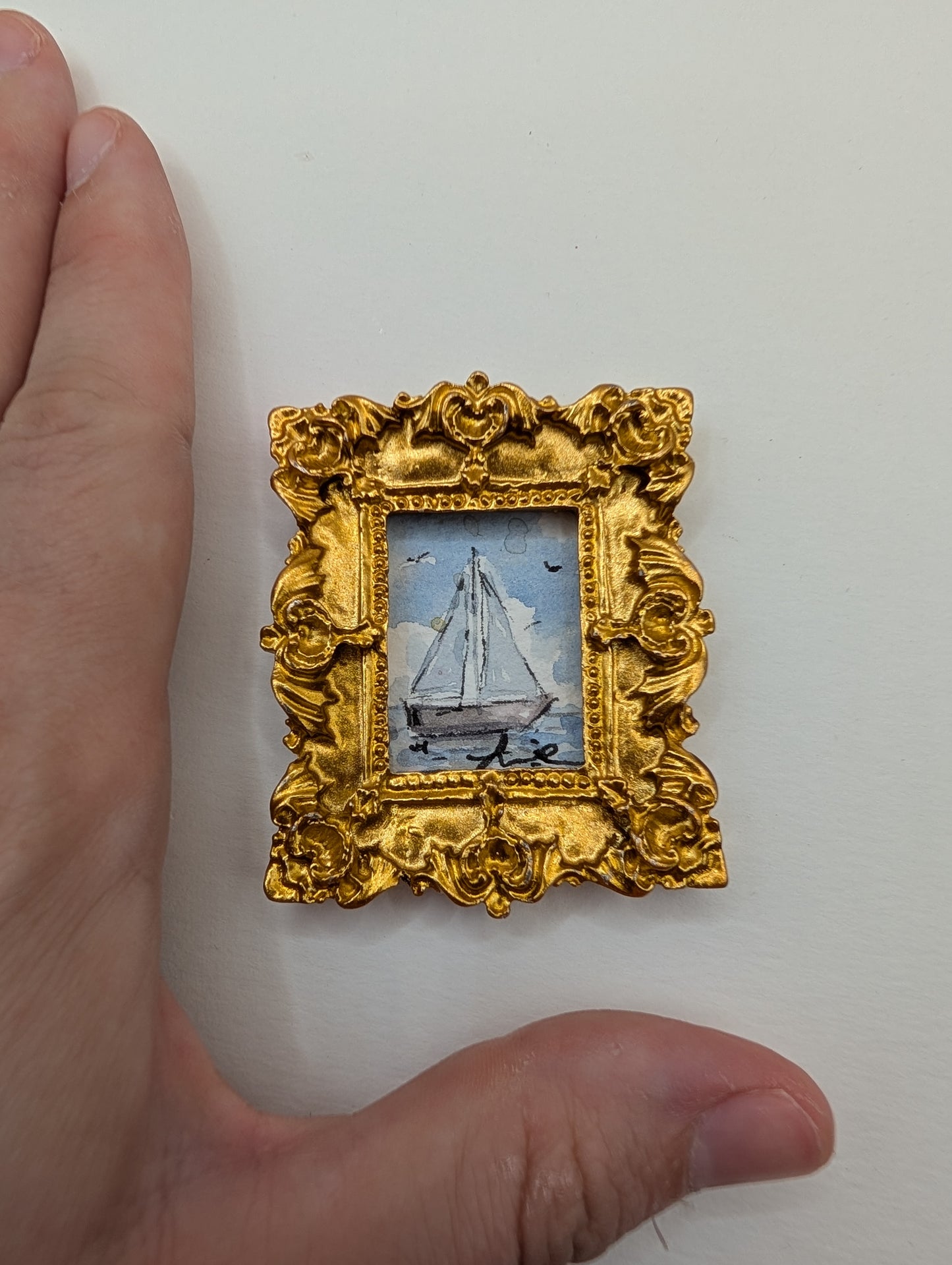 Mini Sailboat Painting - Original Watercolor Art by Lora Cavallin