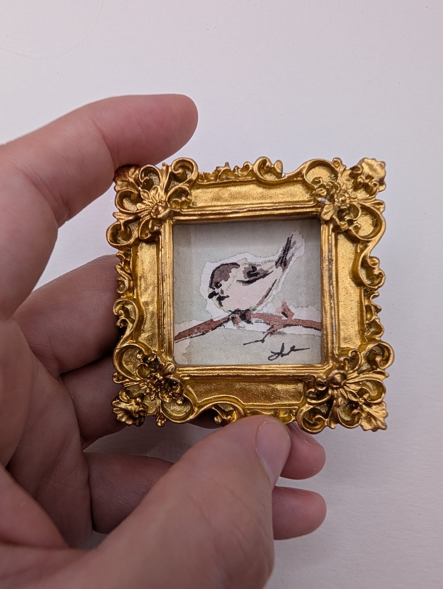 Mini Chickadee Bird Painting - Original Watercolor Art by Lora Cavallin