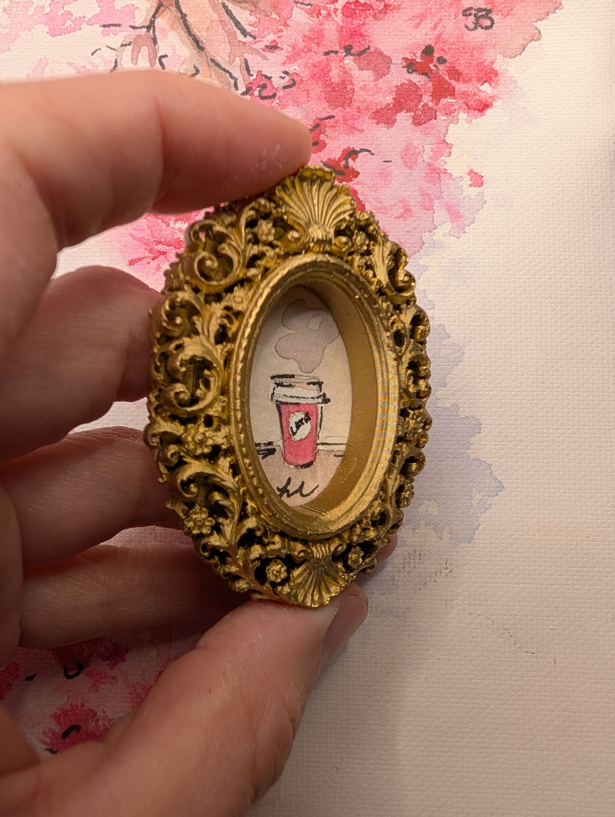 Mini Coffee Painting - Original Watercolor Art by Lora Cavallin