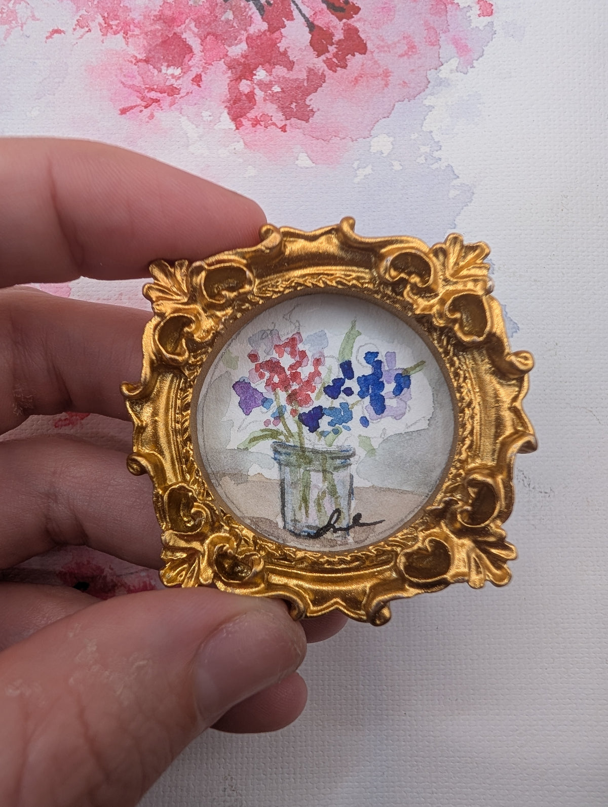 Mini Vase of Flowers Painting - Original Watercolor Art by Lora Cavallin