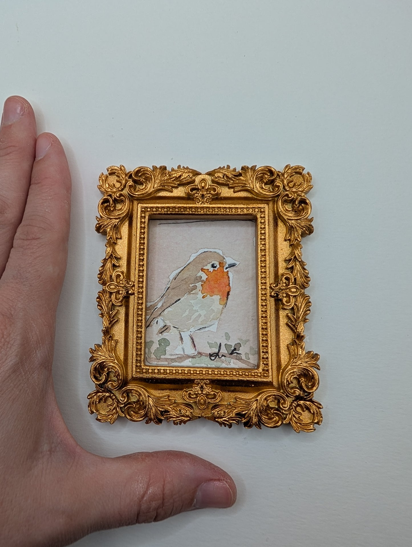 Mini Robin Bird Painting - Original Watercolor Art by Lora Cavallin