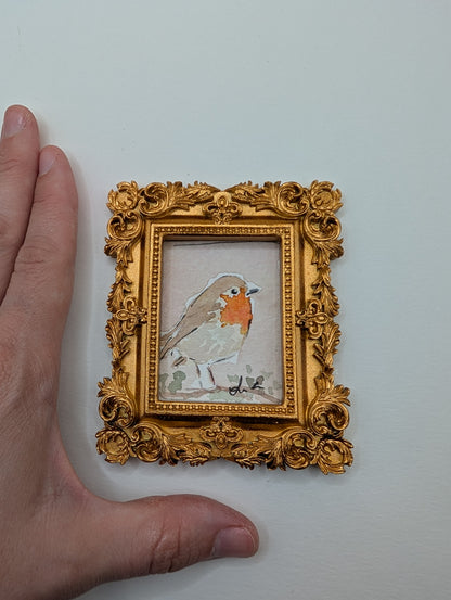 Mini Robin Bird Painting - Original Watercolor Art by Lora Cavallin