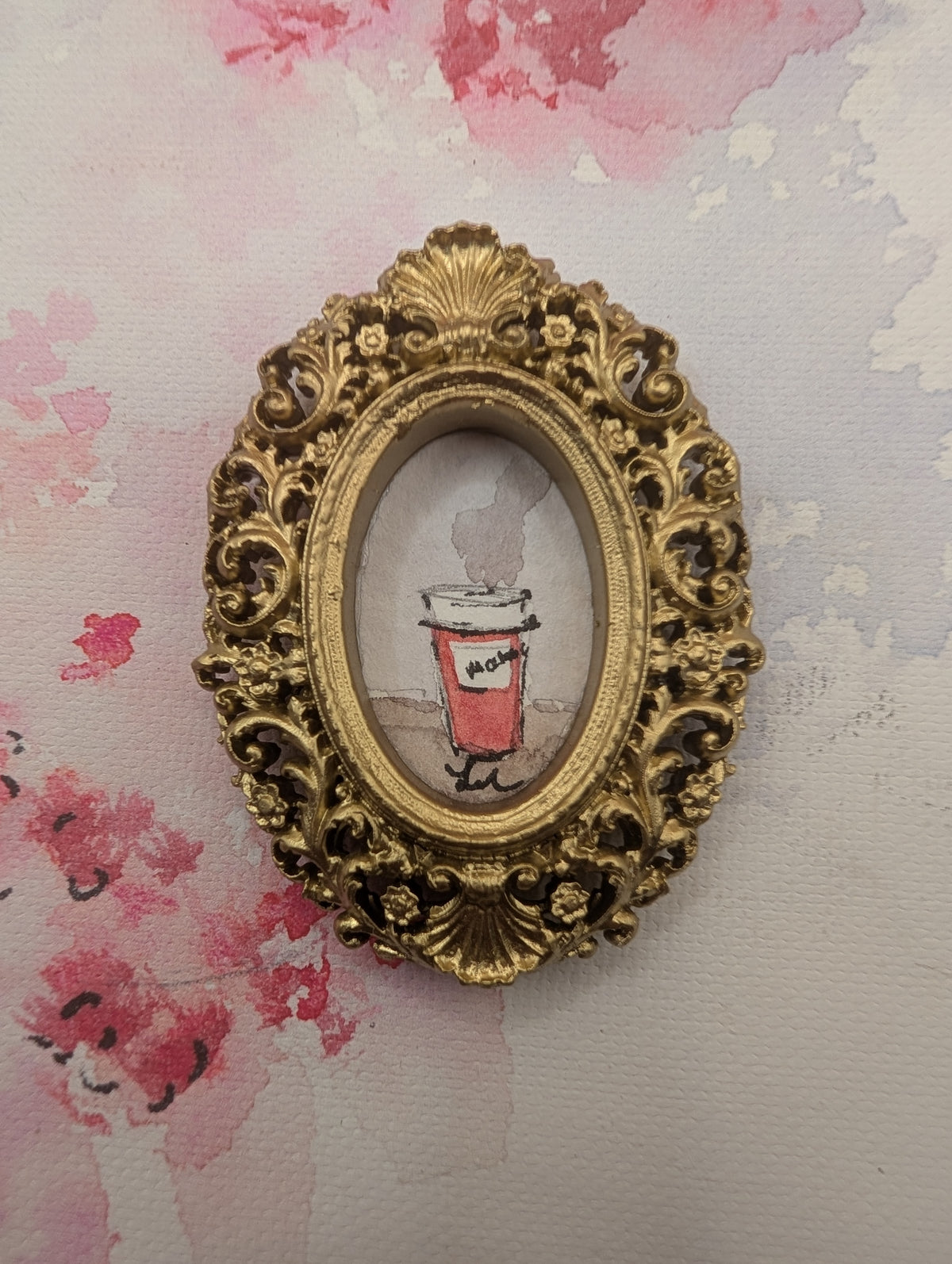 Mini Mocha Coffee Painting - Original Watercolor Art by Lora Cavallin