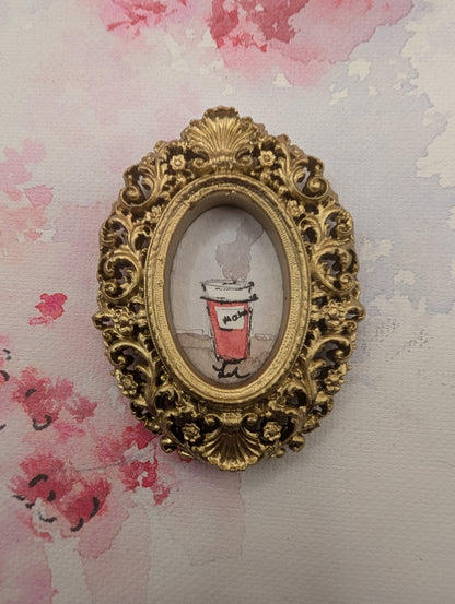 Mini Mocha Coffee Painting - Original Watercolor Art by Lora Cavallin