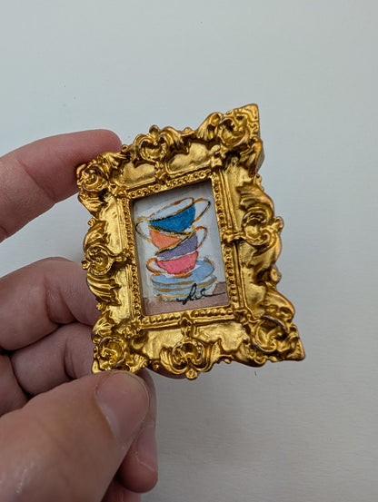 Mini Stack of Teacups Painting - Original Watercolor Art by Lora Cavallin