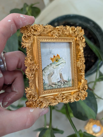 Mini Frog with Crown Painting - Original Watercolor Art by Lora Cavallin