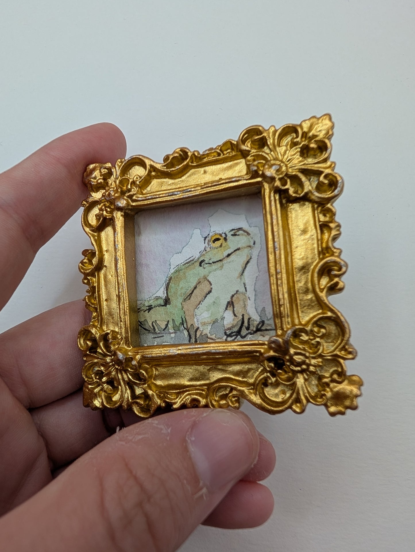 Mini Frog Painting - Original Watercolor Art by Lora Cavallin