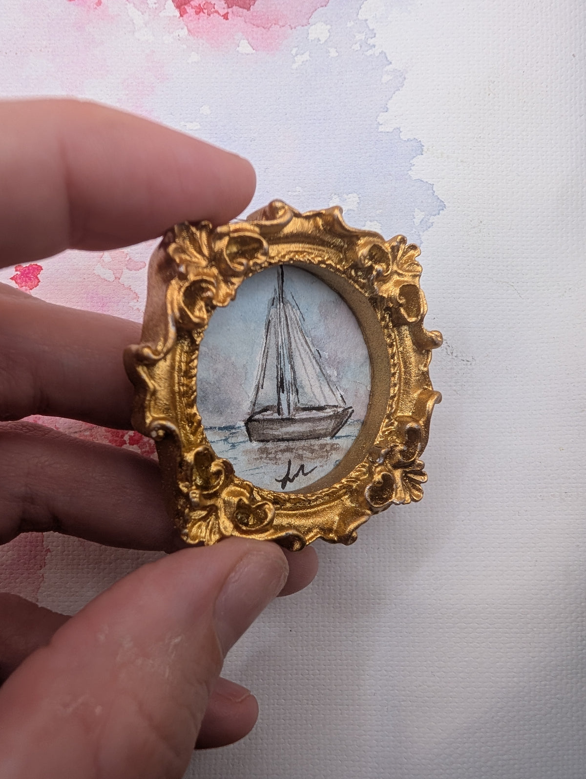 Mini Sailboat Painting - Original Watercolor Art by Lora Cavallin
