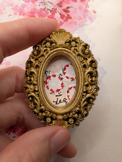 Mini Peppermint Candy Painting - Original Watercolor Art by Lora Cavallin