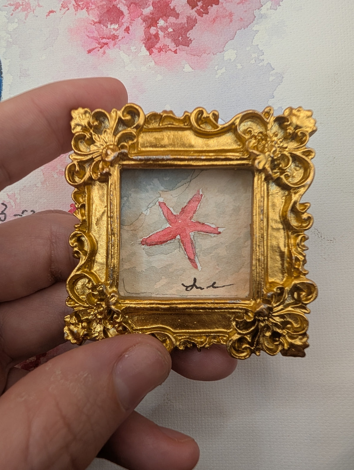 Mini Starfish Painting - Original Watercolor Art by Lora Cavallin