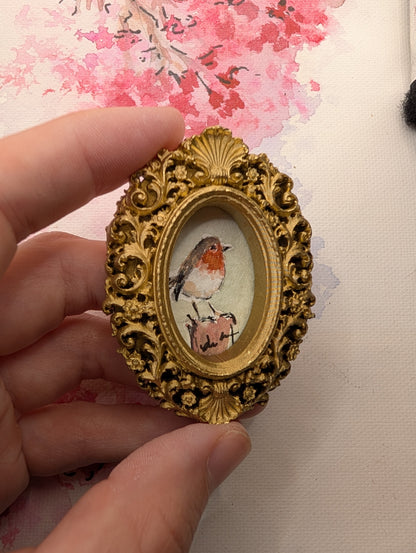 Mini Robin Bird Painting - Original Watercolor Art by Lora Cavallin
