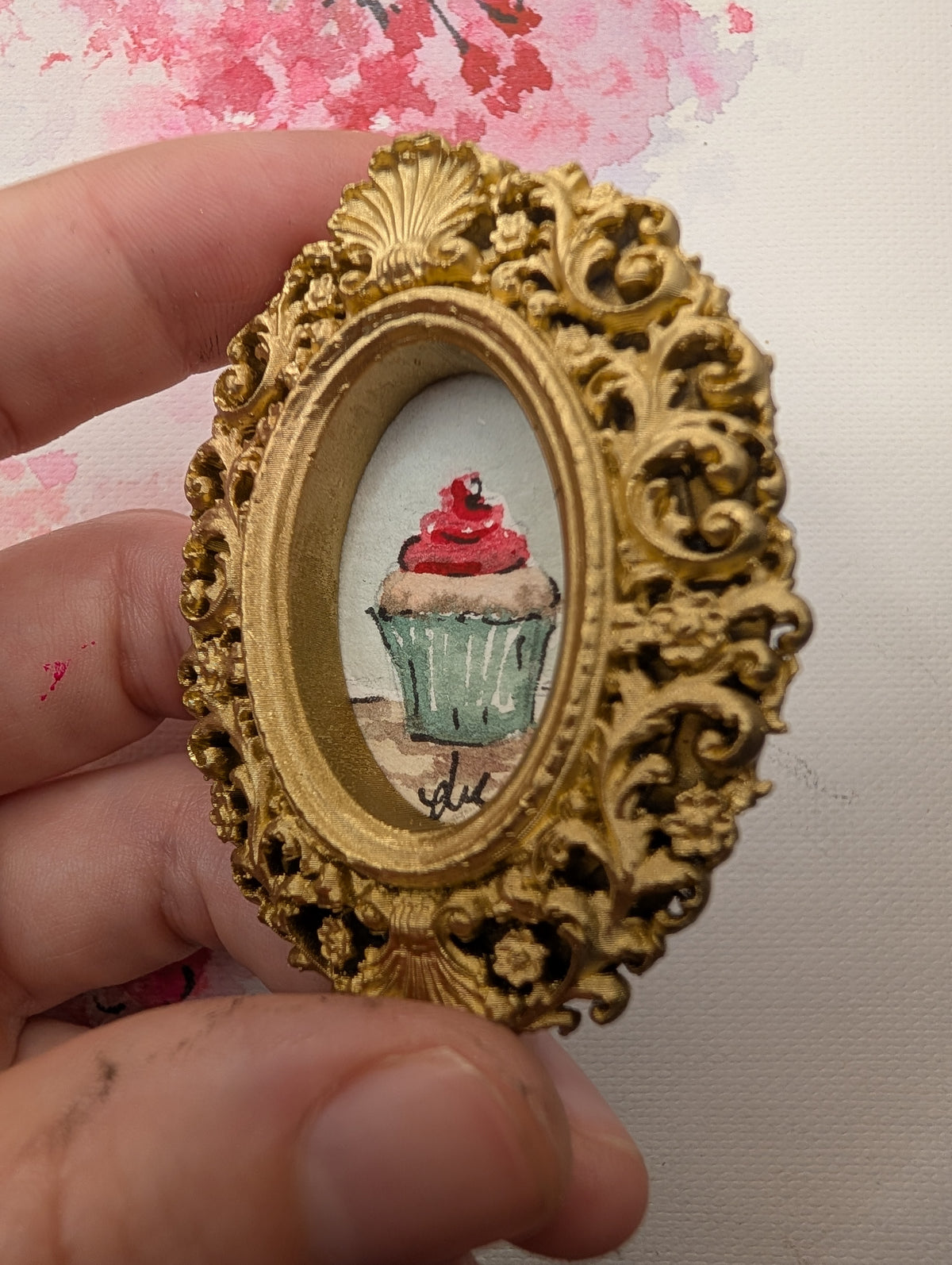 Mini Cupcake Painting - Original Watercolor Art by Lora Cavallin