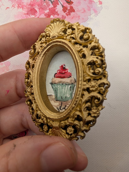 Mini Cupcake Painting - Original Watercolor Art by Lora Cavallin
