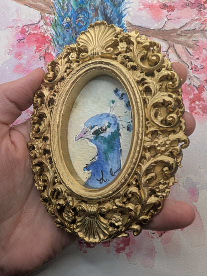 Mini Peacock Painting - Original Watercolor Art by Lora Cavallin