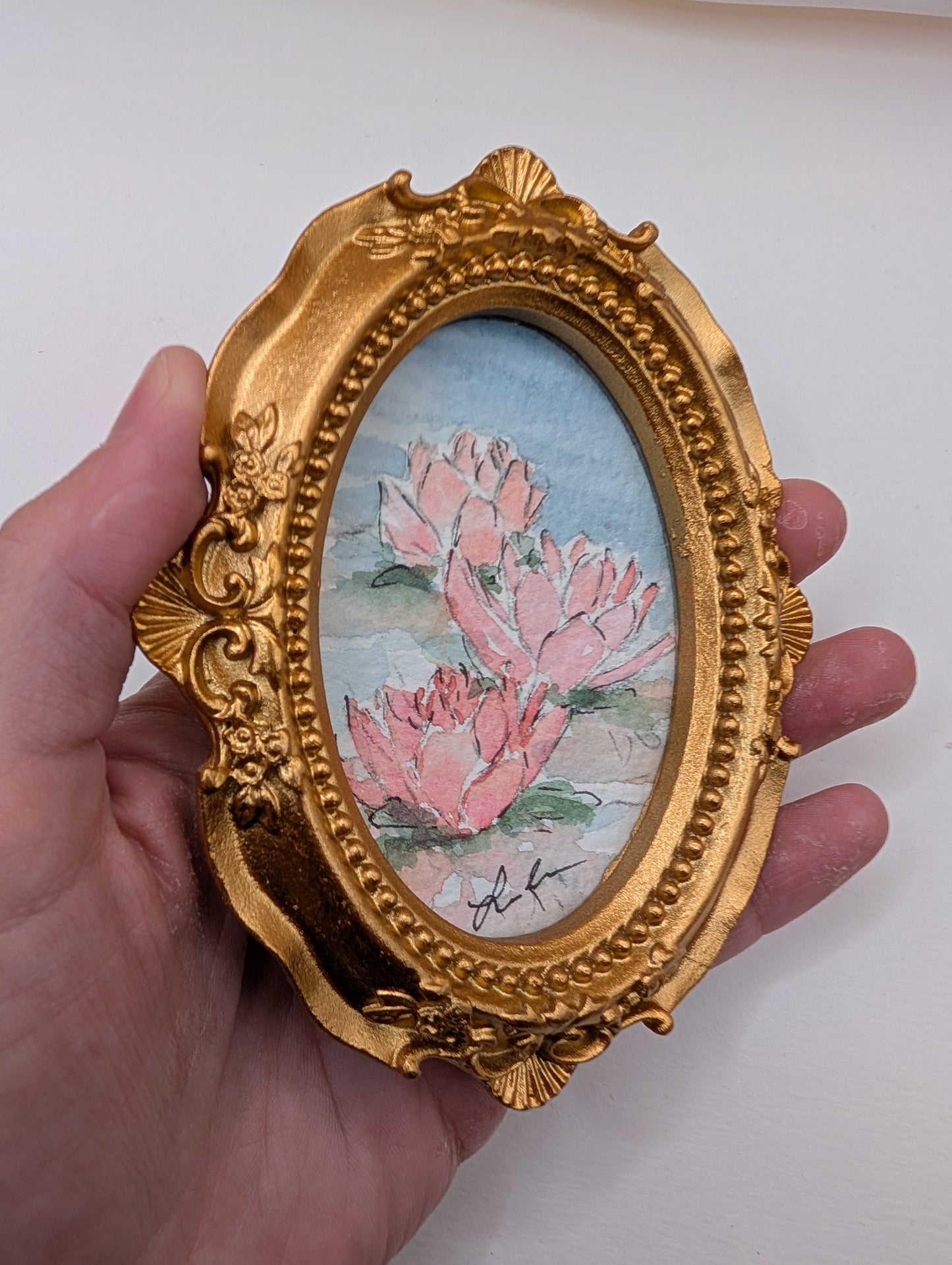 Mini Waterlily Painting - Original Watercolor Art by Lora Cavallin
