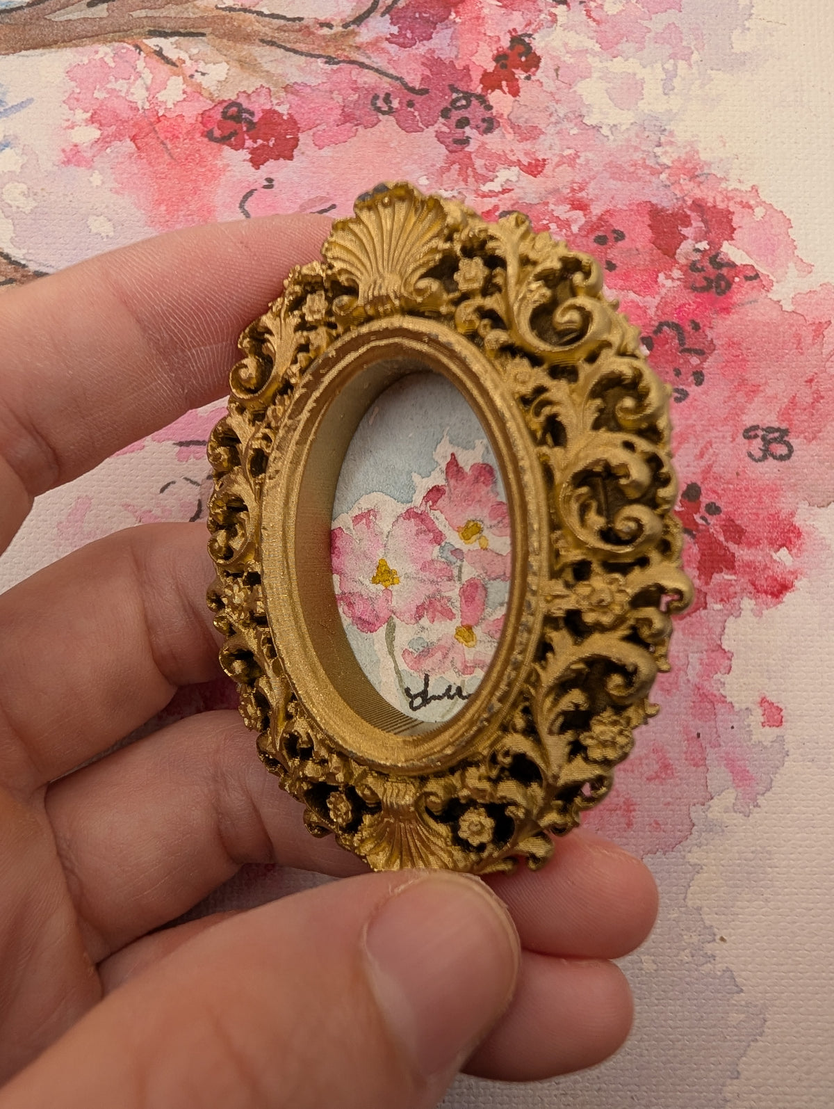 Mini Floral Painting - Original Watercolor Art by Lora Cavallin