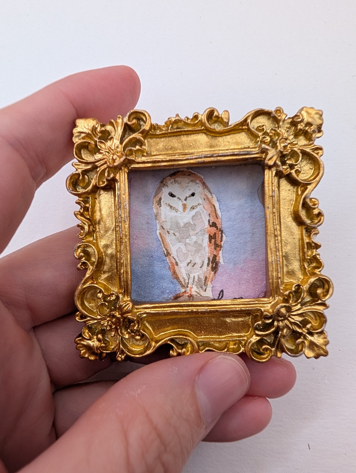 Mini Owl Painting - Original Watercolor Art by Lora Cavallin