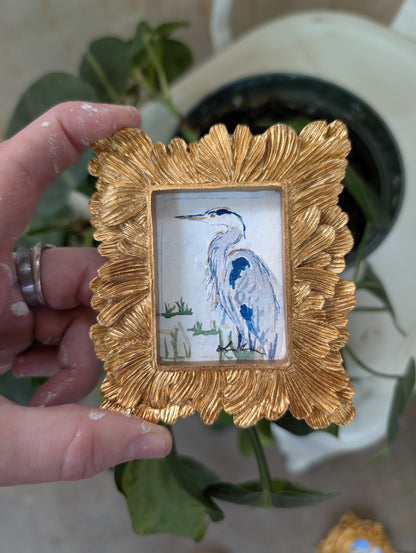 Mini Blue Heron Painting - Original Watercolor Art by Lora Cavallin