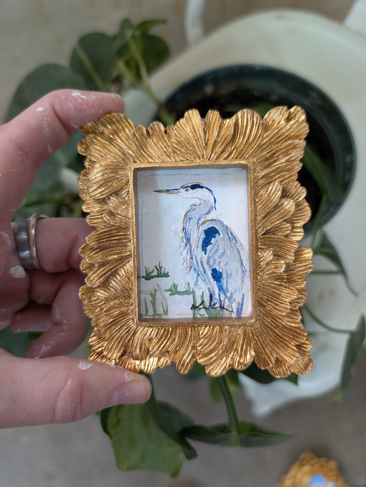 Mini Blue Heron Painting - Original Watercolor Art by Lora Cavallin