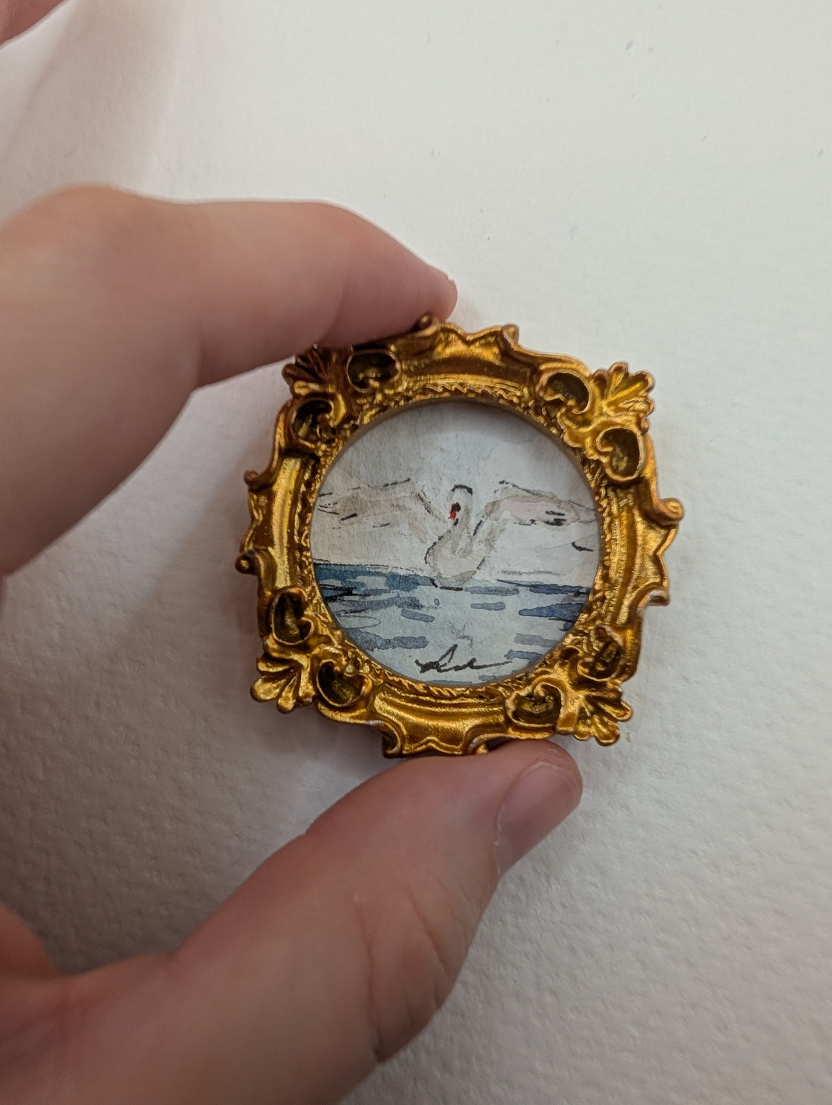 Mini Swan Painting - Original Watercolor Art by Lora Cavallin