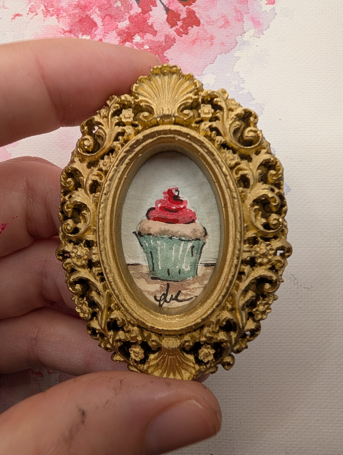 Mini Cupcake Painting - Original Watercolor Art by Lora Cavallin