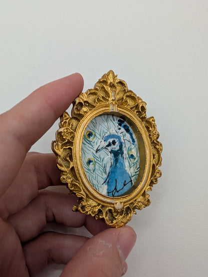 Mini Peacock Painting - Original Watercolor Art by Lora Cavallin