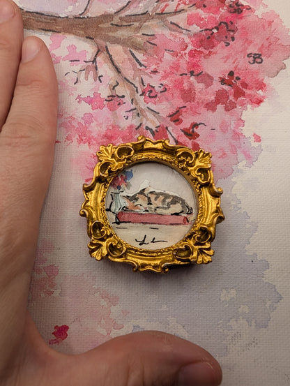 Mini Sleeping Cat Painting - Original Watercolor Art by Lora Cavallin