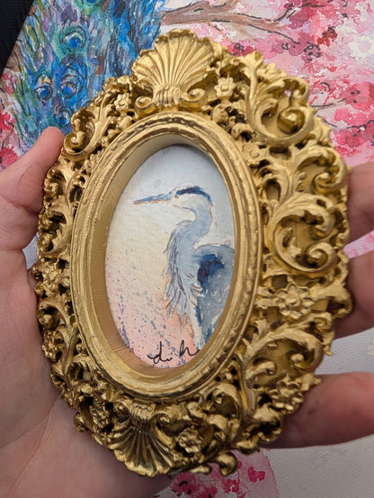 Mini Blue Heron Painting - Original Watercolor Art by Lora Cavallin
