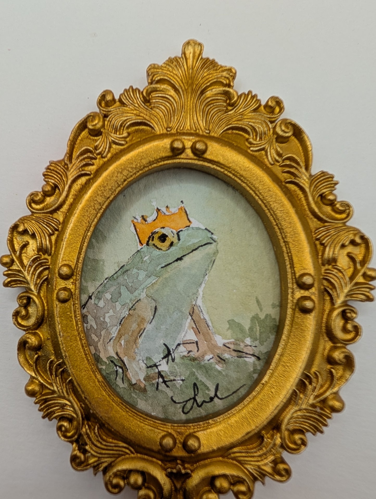 Mini Frog Royalty Painting - Original Watercolor Art by Lora Cavallin