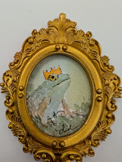 Mini Frog Royalty Painting - Original Watercolor Art by Lora Cavallin