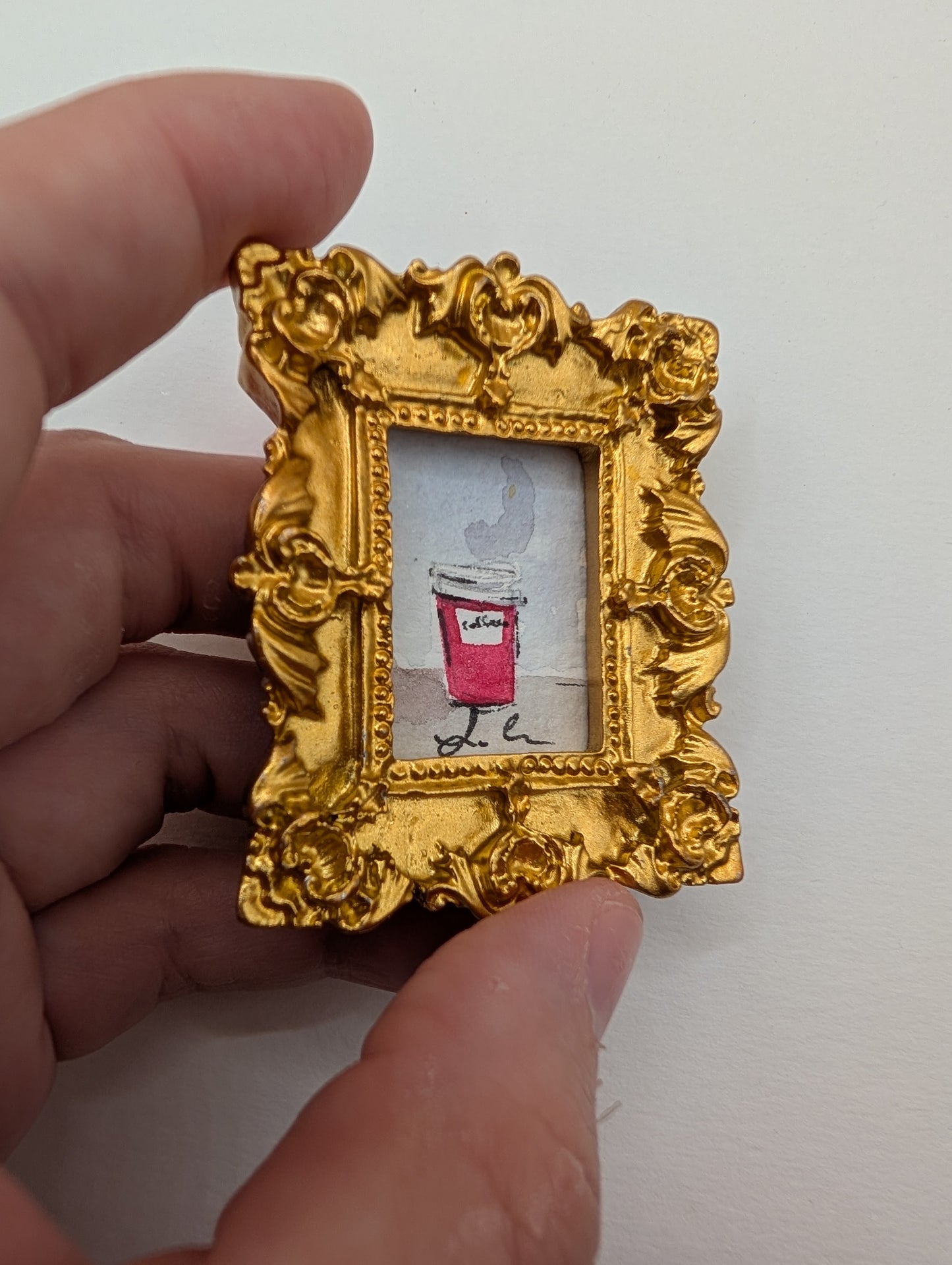 Mini Coffee Cup Painting - Original Watercolor Art by Lora Cavallin